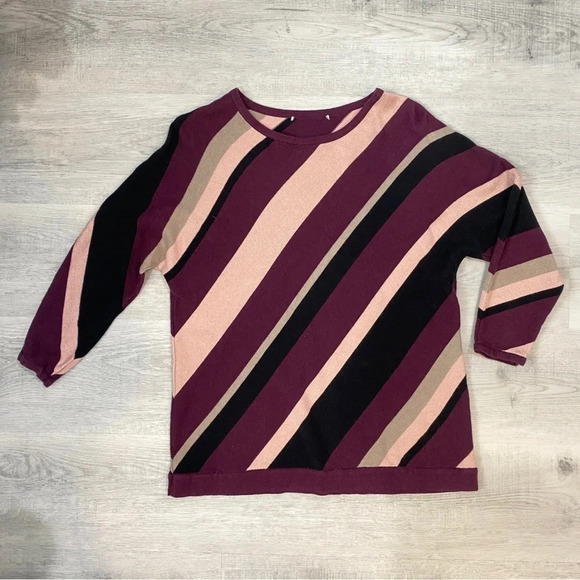 TanJay Wide Striped Metallic Purple 3/4 Sleeve Sweater Size M - Picture 3 of 12